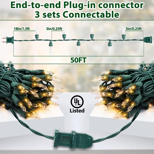 CXLHO Clear Christmas Lights 50FT 200 Incandescent Bulbs Warm White Mini Lights with Green Wire for Christmas Tree, Garland, Thanksgiving, Wedding, Party, Home, Indoor & Outdoor Festival Decoration