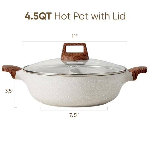CAROTE Hot Pot with Divider Double Flavor Divided Stockpot with Glass Lid, Dual Sided Nonstick Stock Pot, Shabu Shabu Pots, Cookware for Induction Cooktop Gas Stove, 4.5-QT