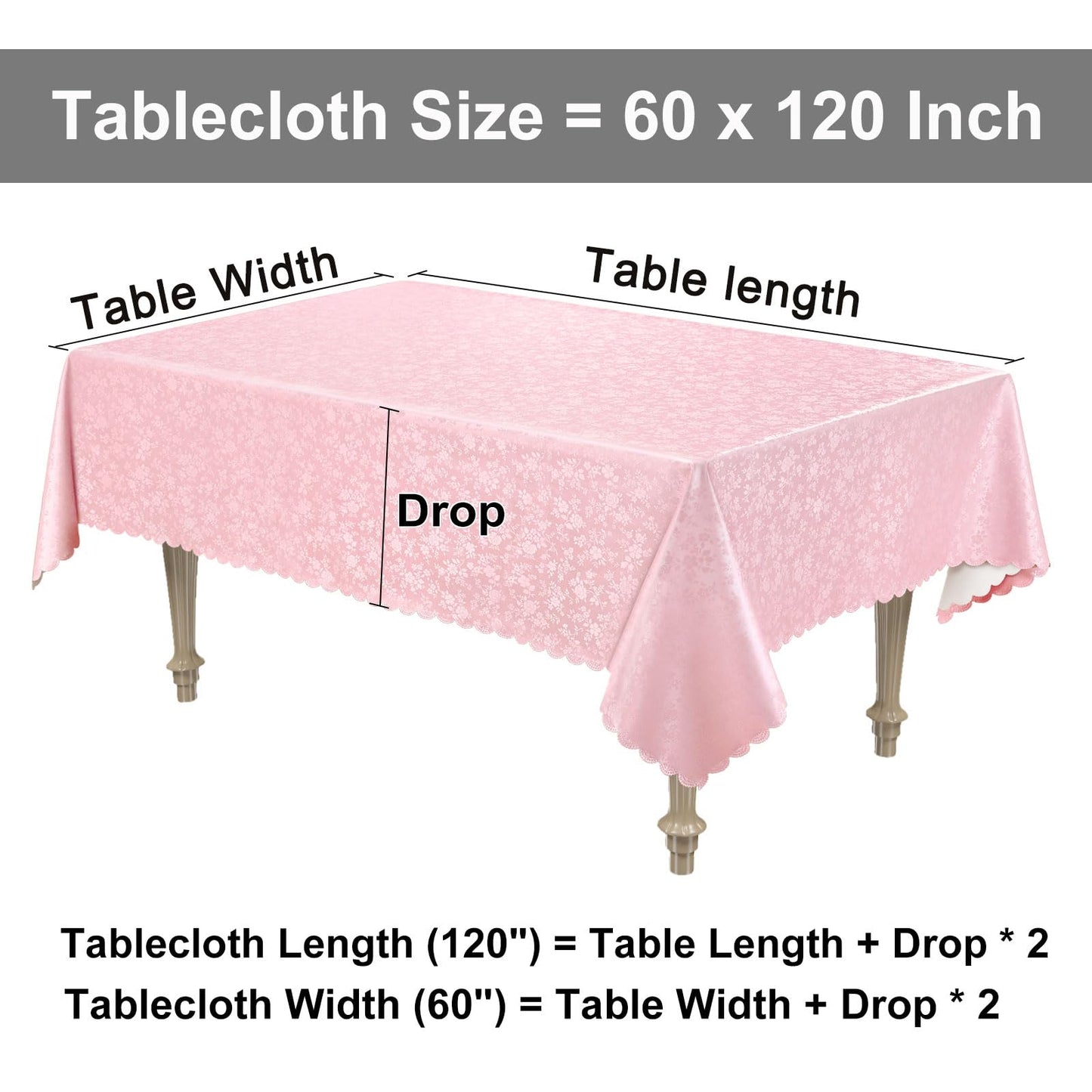 Smiry Rectangle Table Cloth, Waterproof Heavy Duty Vinyl Tablecloths, Wipeable Washable Table Cover for Kitchen, Dining Room & Valentines (Pink, 60" X 120")