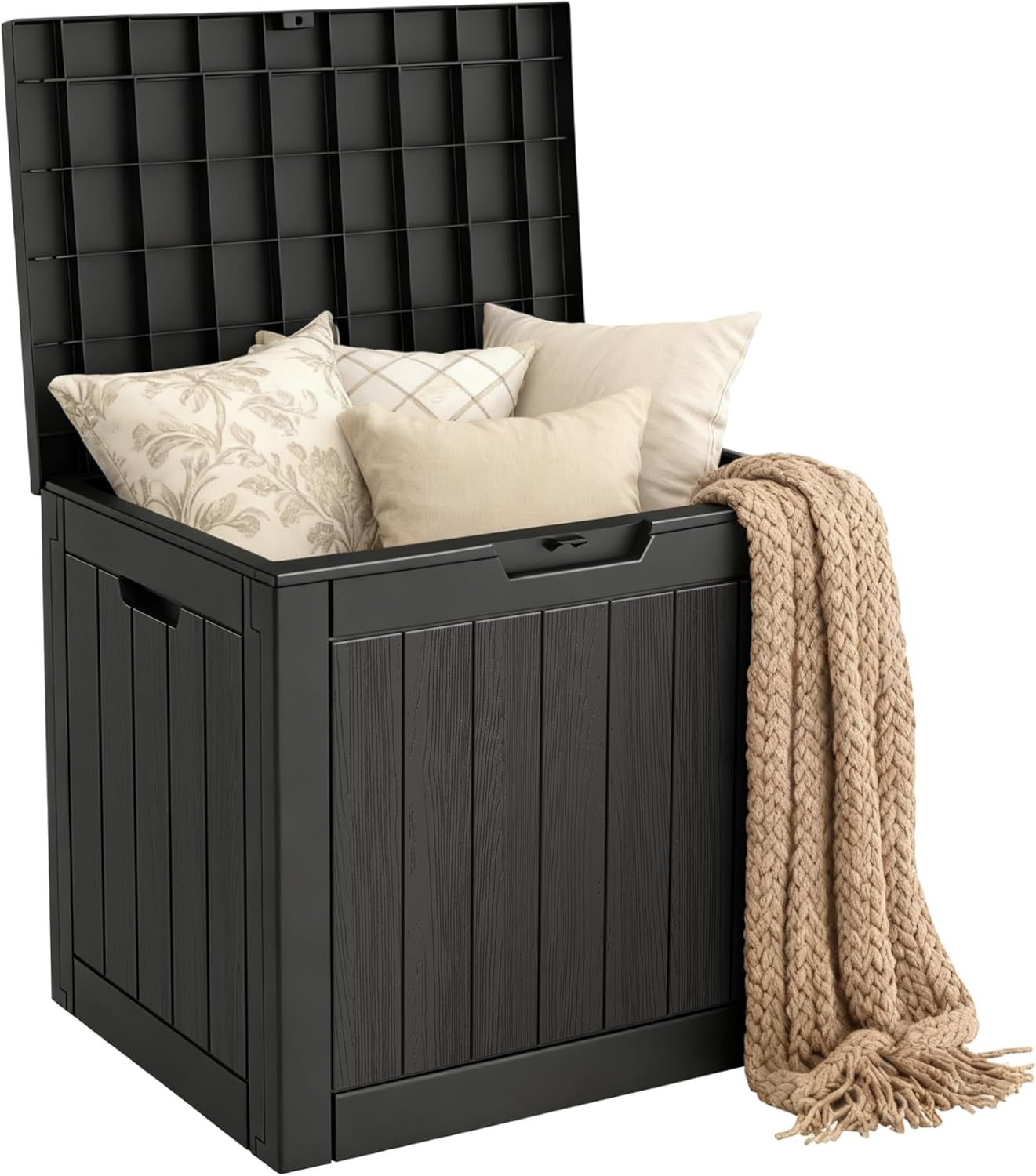 Mars Villa 31 Gallon Deck Box - Waterproof Resin Storage Bin with Lockable Lid for Outdoor Use | Black