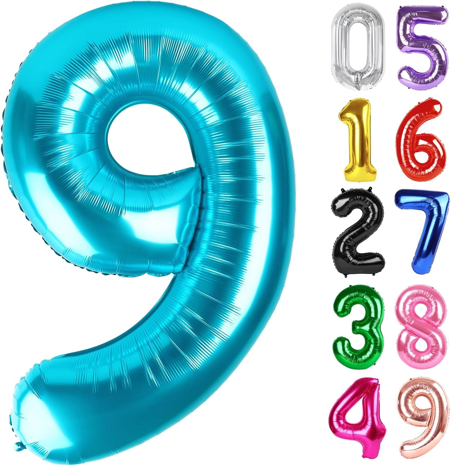 Light Blue Number 9 Balloon - 40 Inch Giant Foil Balloon for 9th Birthday Party Decorations