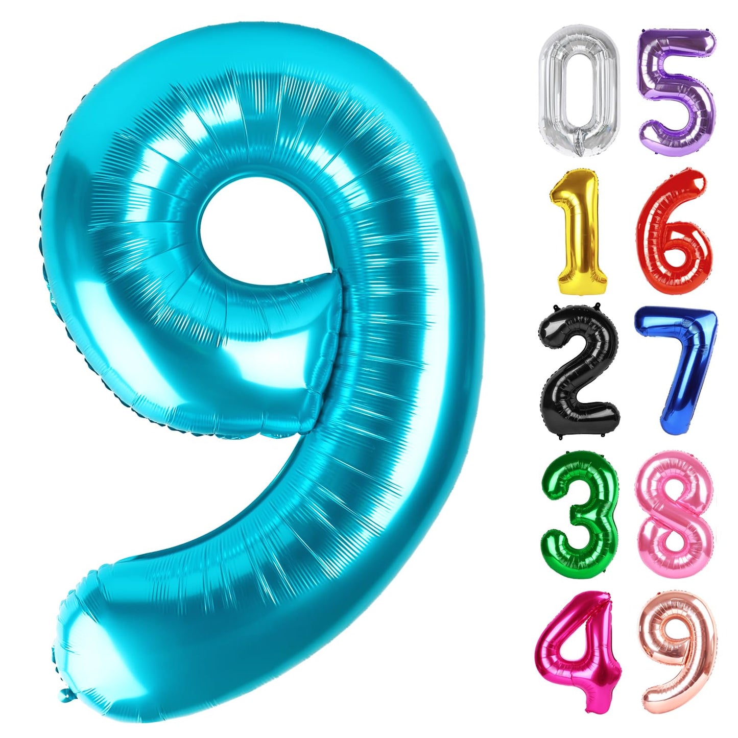 Light Blue Number 9 Balloon 40 Inch, 9th Birthday Party Decorations for Children, Giant 9 Foil Balloon for Party Supplies