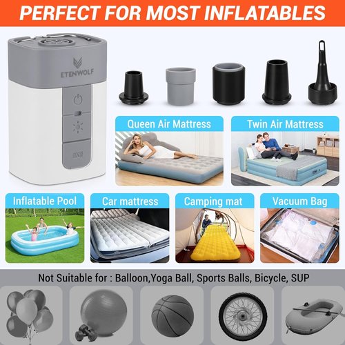 ETENWOLF Electric Air Pump - 10400 mAh Portable Inflator/Deflator with Camping Light | 720 L/min for Pool Floats & Air Mattresses