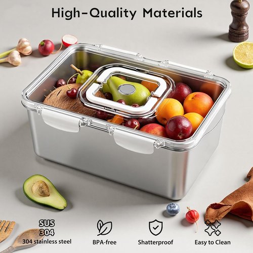 Freshmage Extra Large 7000 ML 304 Stainless Steel Food Storage Container - BPA-Free, Oven Safe with Lid & Handle