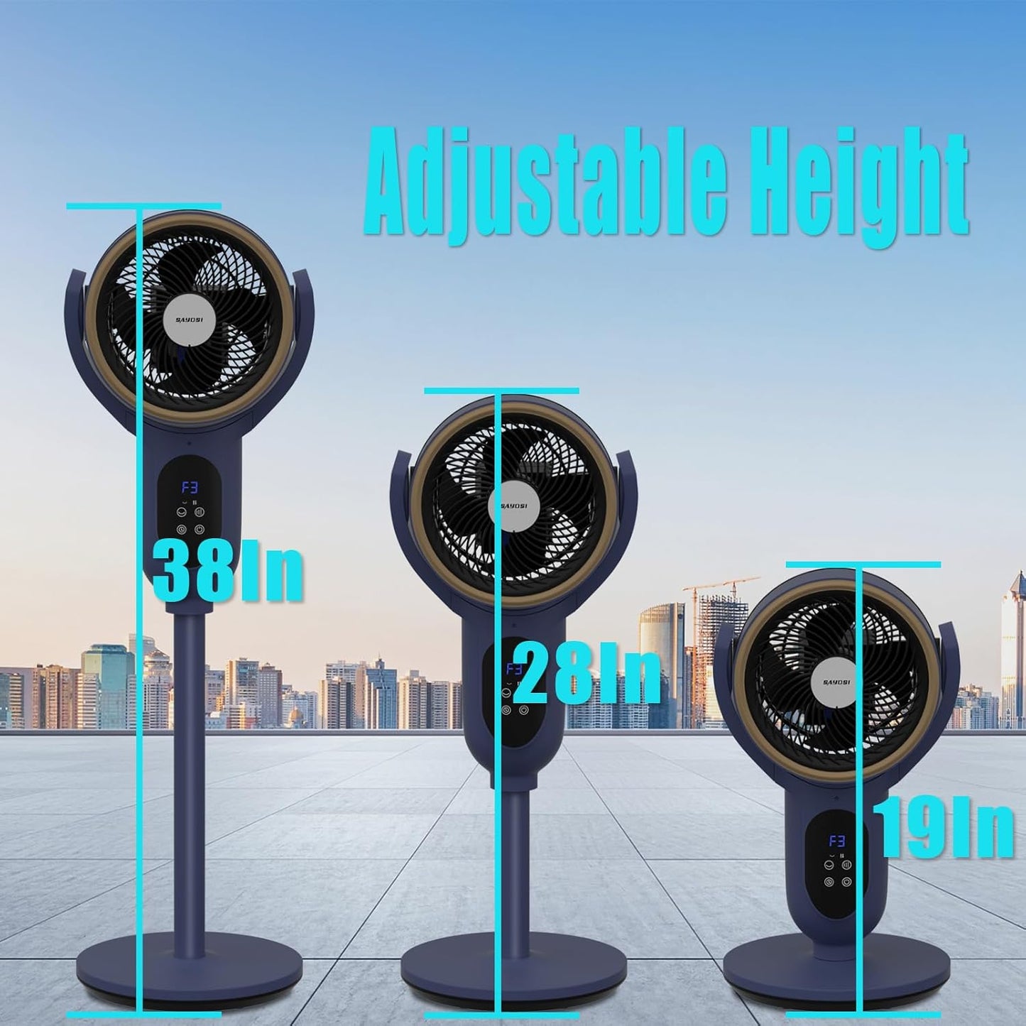 Skiennix Oscillating Tower Fan - 90° Auto Cooling Pedestal Fan for Home & Office | Blue Finish