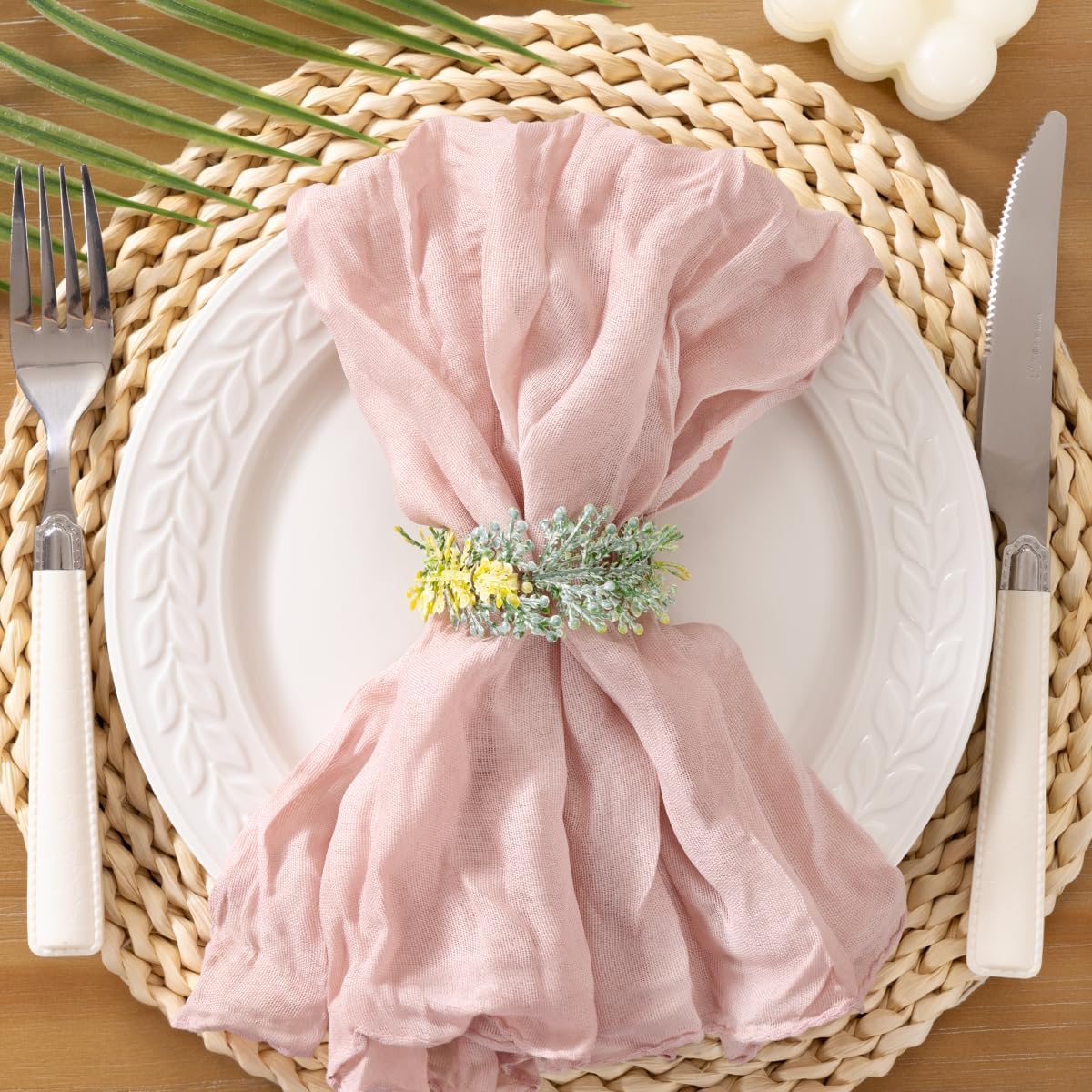 Socomi Pink Cheesecloth Table Runner - Includes 10 Matching Cheesecloth Napkins