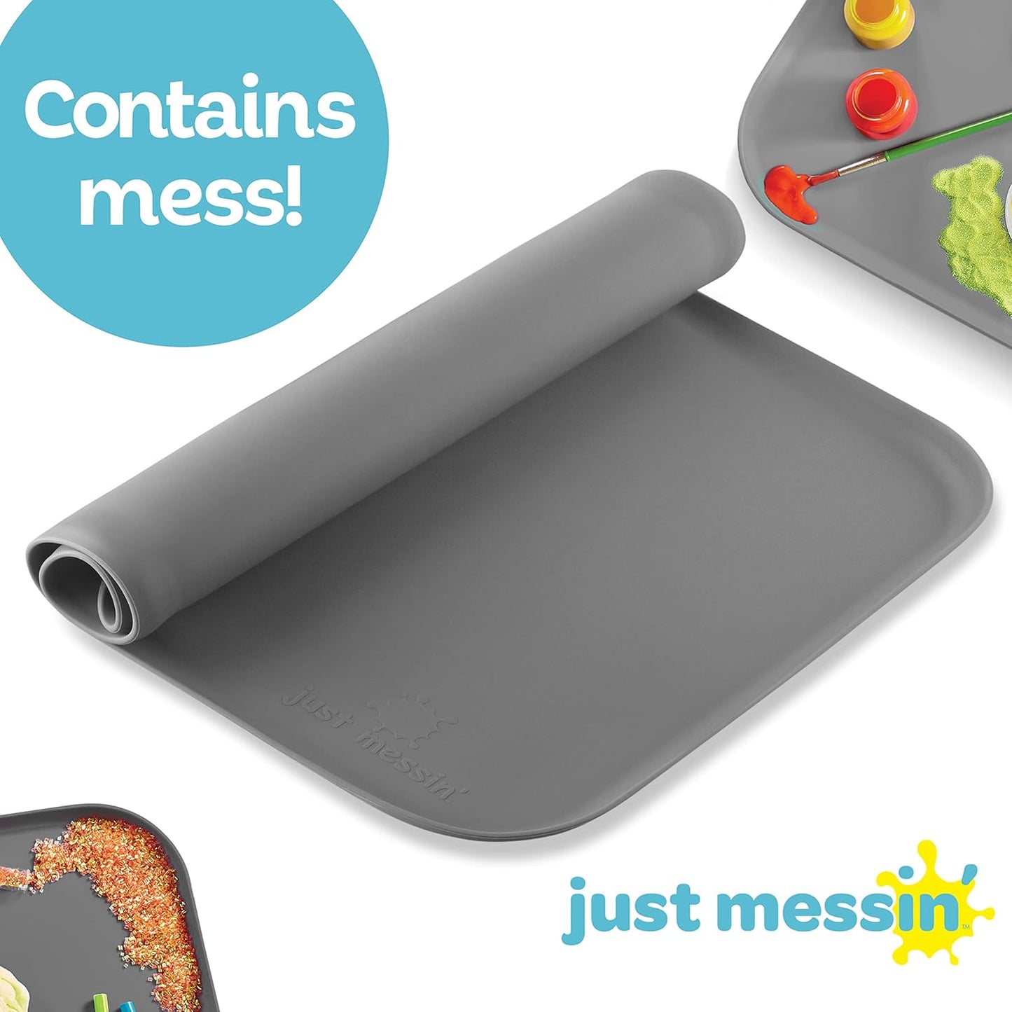 Just Messin’ Silicone Art Mat - Reusable Non-Slip Heat-Resistant Mat with Raised Edges | 16"x26", Gray