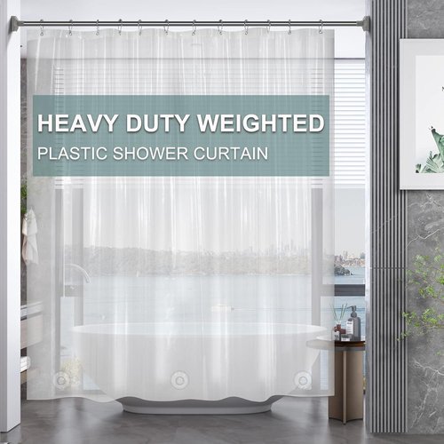 AmazerBath Clear PEVA Shower Curtain - Heavy Duty 8G with Weighted Stones & Rustproof Grommets | 72x72 Inches
