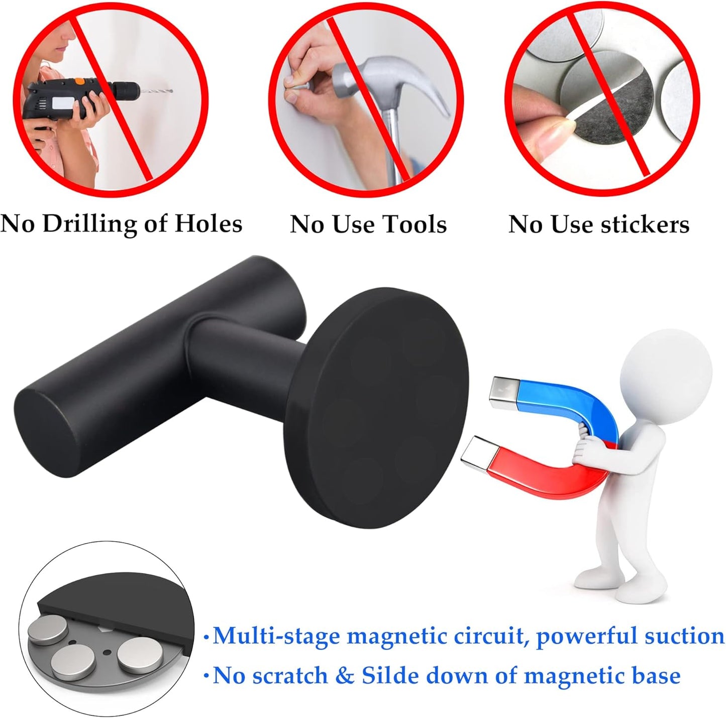 ULIBERMAGNET Strong Magnetic Coat Hooks - Heavy Duty Rubber Coated Neodymium Magnet for Doors & Refrigerators