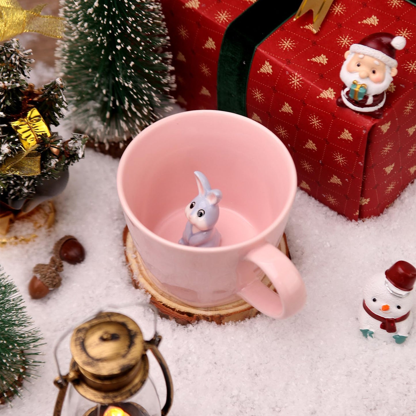 Ceramic Mug with 3D Animal Inside, Cartoon Handmade Figurine Mugs, Cute Coffee Mug With Interesting Design, Holiday and Birthday Gift for Coffee and Milk Tea Lovers (Rabbit)