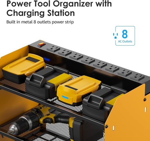 CCCEI Modular Power Tool Organizer - Wall Mount Charging Station & Heavy-Duty Shelf | 2 Pack, Yellow