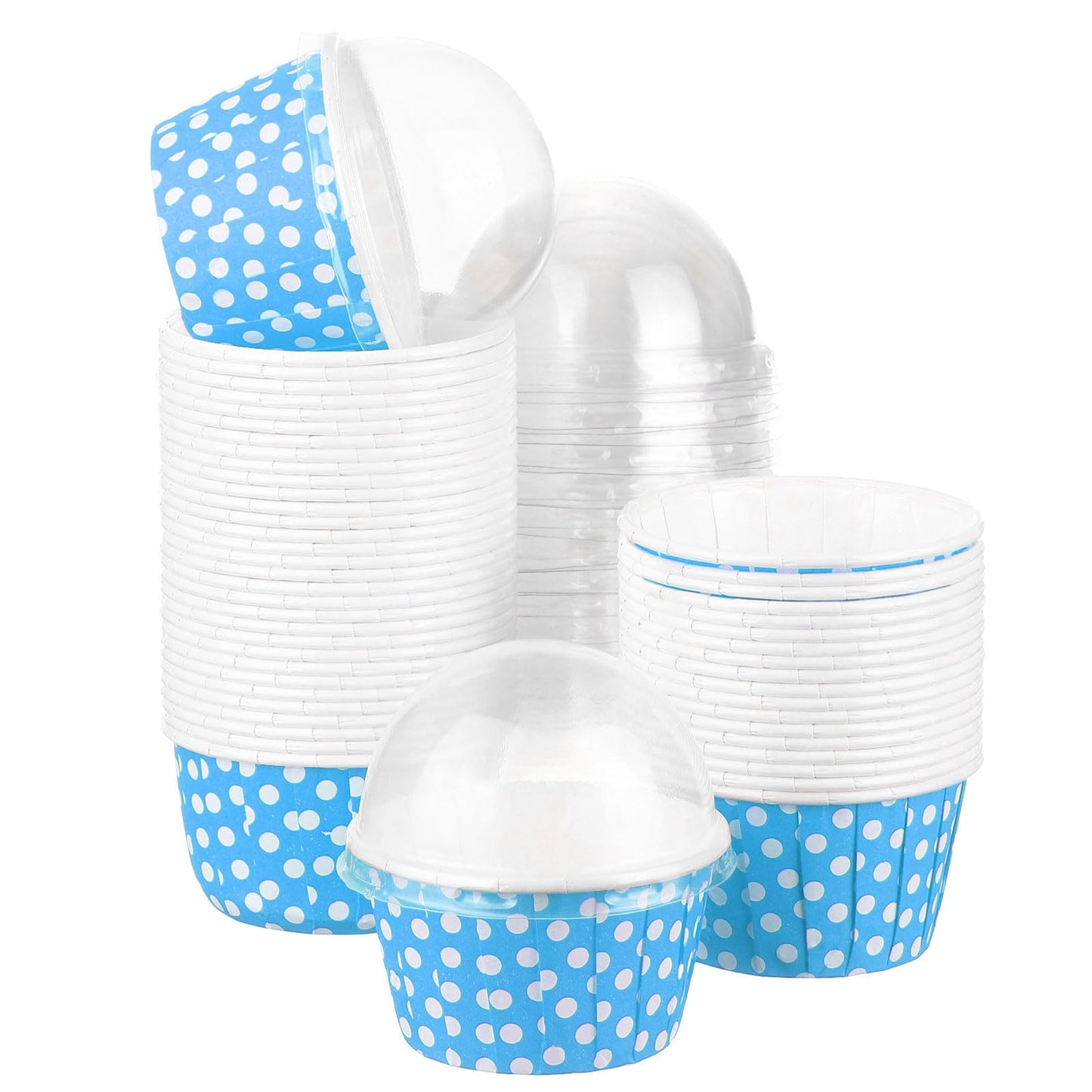 uxcell 50 Set Cupcake Liners with Dome Lids, Muffins Liners Wrappers, Disposable Baking Cups for Wedding and Birthday Party Decoration White