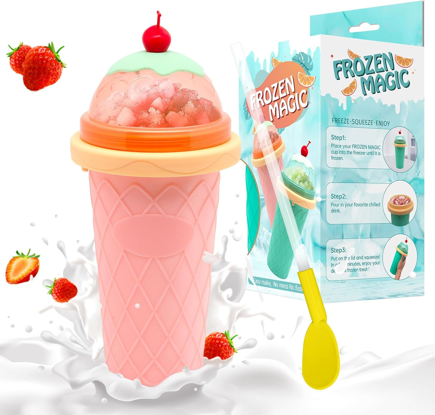 Skiennix Slushie Cup - Portable Smoothie Maker with Lids & Straws | Perfect for Juices & Ice Cream (Pink)