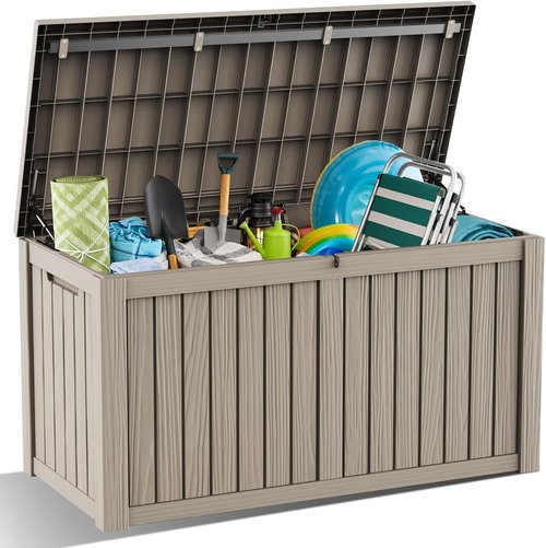 DRATO 180 Gallon Outdoor Storage Box - Large Waterproof Resin Container for Cushions & Tools | Gray