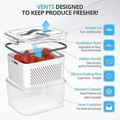 Damynuo 10-Pack Fruit Storage Containers - Ventilated Berry Containers with Handles for Refrigerator Organization