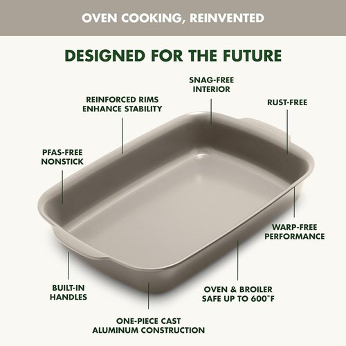 GreenPan Premiere Baking Pan - Healthy Ceramic Nonstick 13" x 9" | PFAS-Free, Durable & Oven Safe to 600°F, Taupe