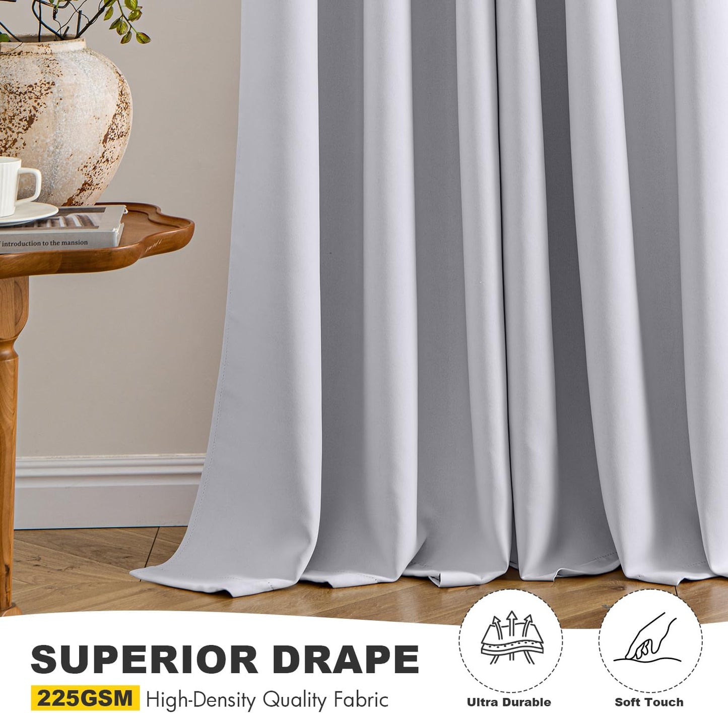 MIULEE Blackout Curtains - Thermal Insulated Room Darkening Drapes | 84-Inch Grommet Panels in Greyish White