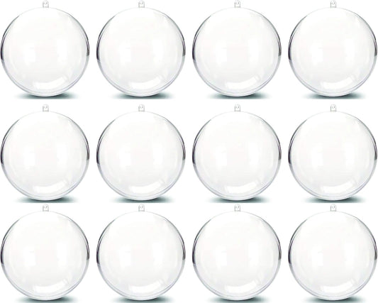 Clear Plastic Ball Ornaments - 80mm, Pack of 12 - Perfect for Holiday Decor