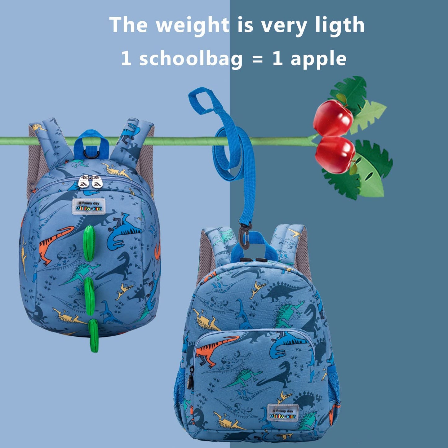 willikiva 3D Dinosaur Backpack Toddler Backpacks for Boys and Girls Kids Backpack Waterproof Preschool Safety Harness Leash (Light Blue)