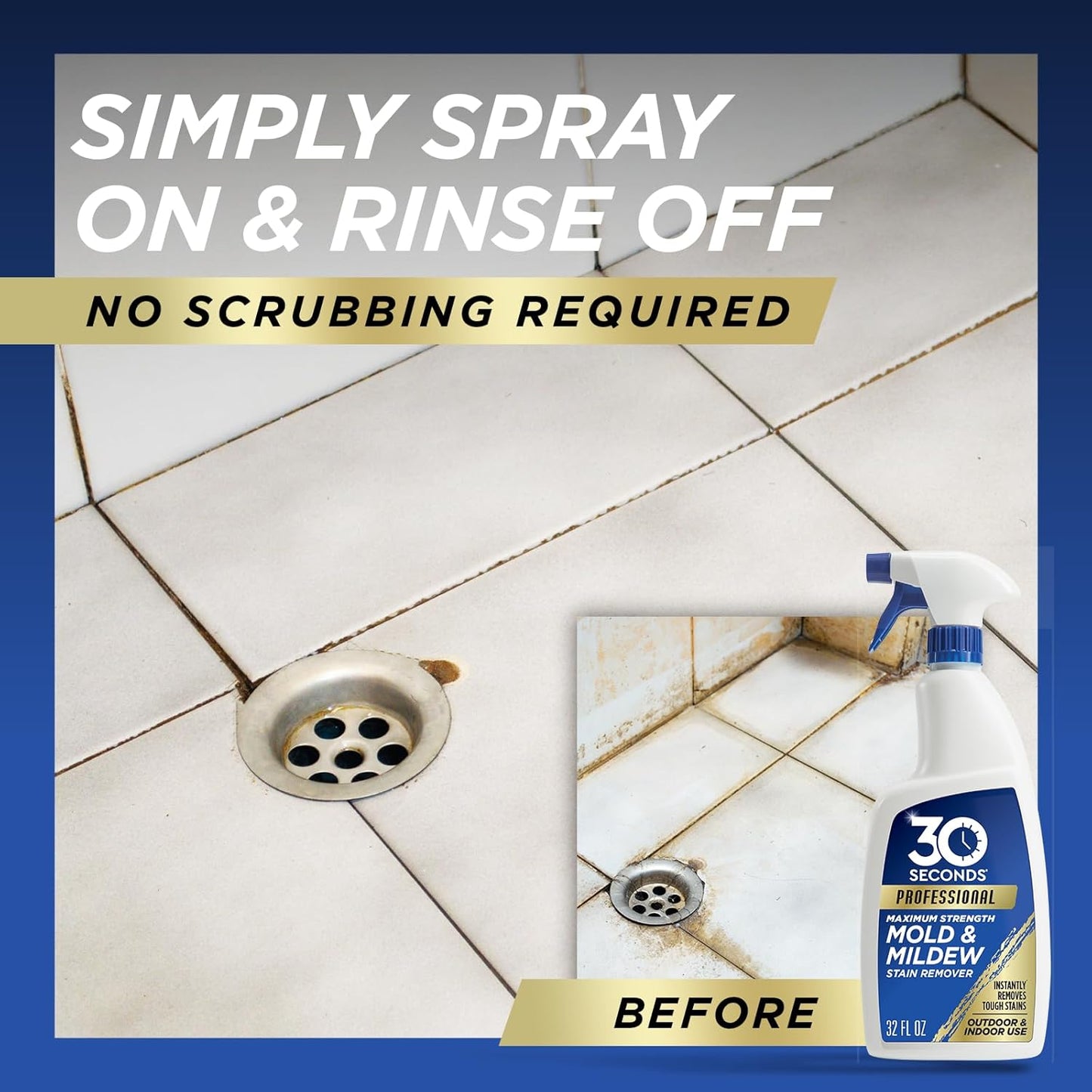 30 SECONDS Pro Mold and Mildew Stain Remover - Instant Scrub-Free Results | 32 Fl. Oz.