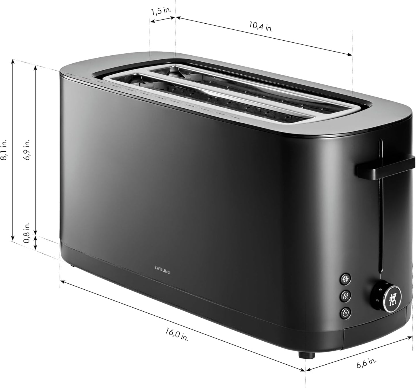 ZWILLING Enfinigy 4-Slice Long Slot Toaster - Extra Wide 1.5" Slots for Bagels & Toast | Black Finish