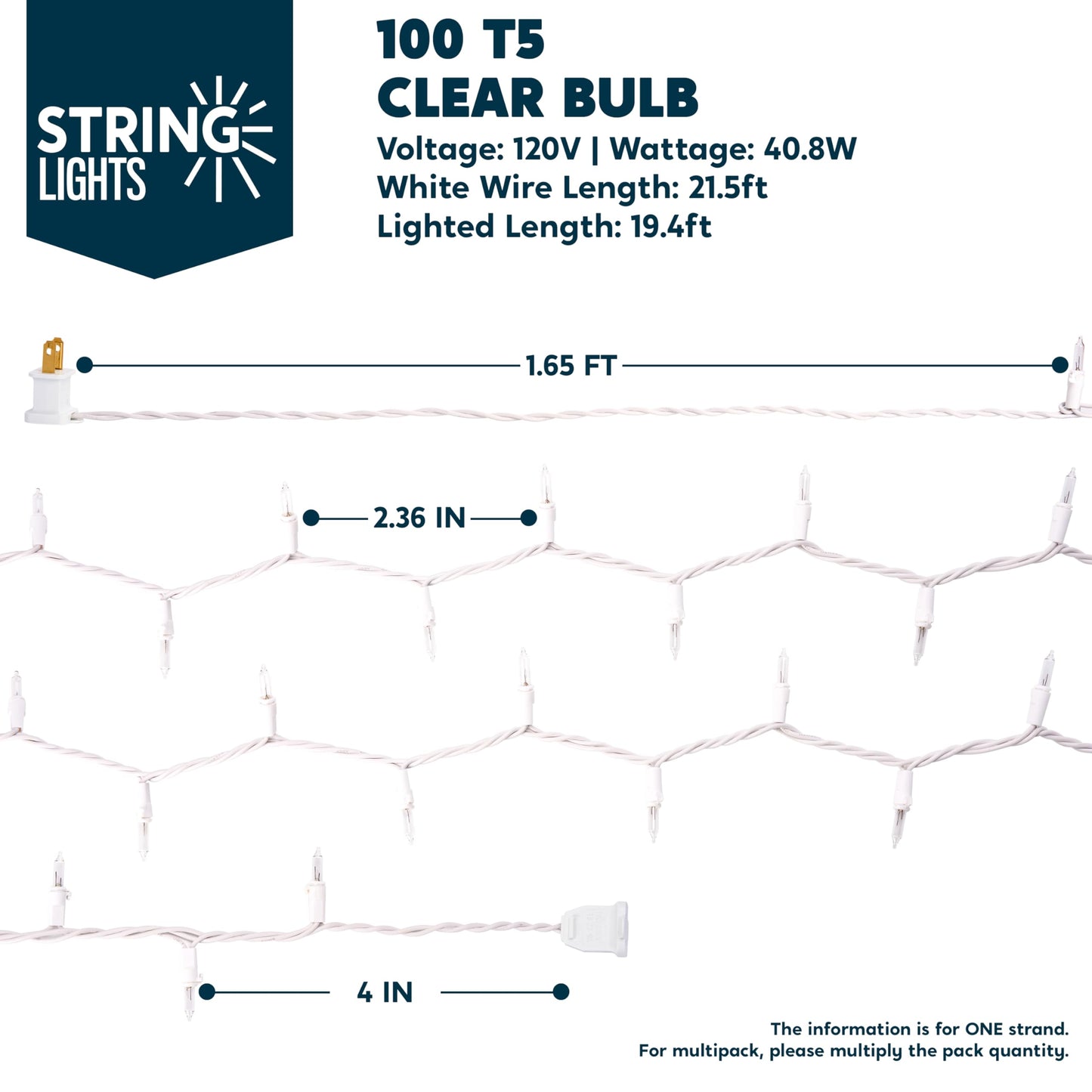Joiedomi Christmas String Lights Indoor,100 Count Mini Warm Fairy Light Outdoor,21.4 FT Decor for Patio Dorm Classroom Bedroom Holiday Wedding Party Garland Birthday Valentines Day,White Wire