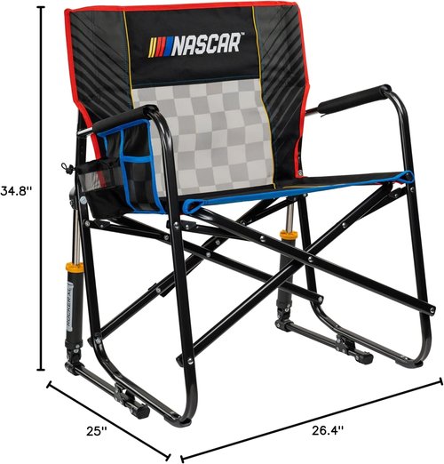 GCI Outdoor NASCAR Freestyle XL Rocker Camping Chair - Portable Folding Design with Durable Armrests & Drink Holder | Ideal for Big and Tall, Black