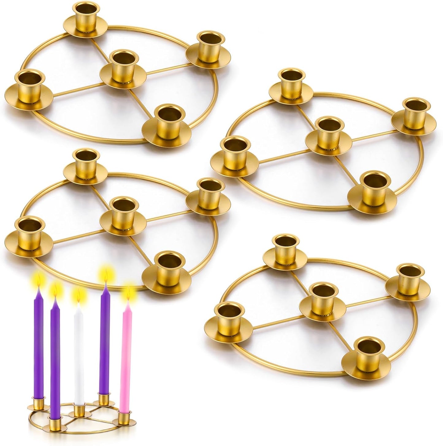 Newtay Christmas Advent Wreath - 5 Candle Holder Ring, 8.5 Inch Gold Metal Table Decoration