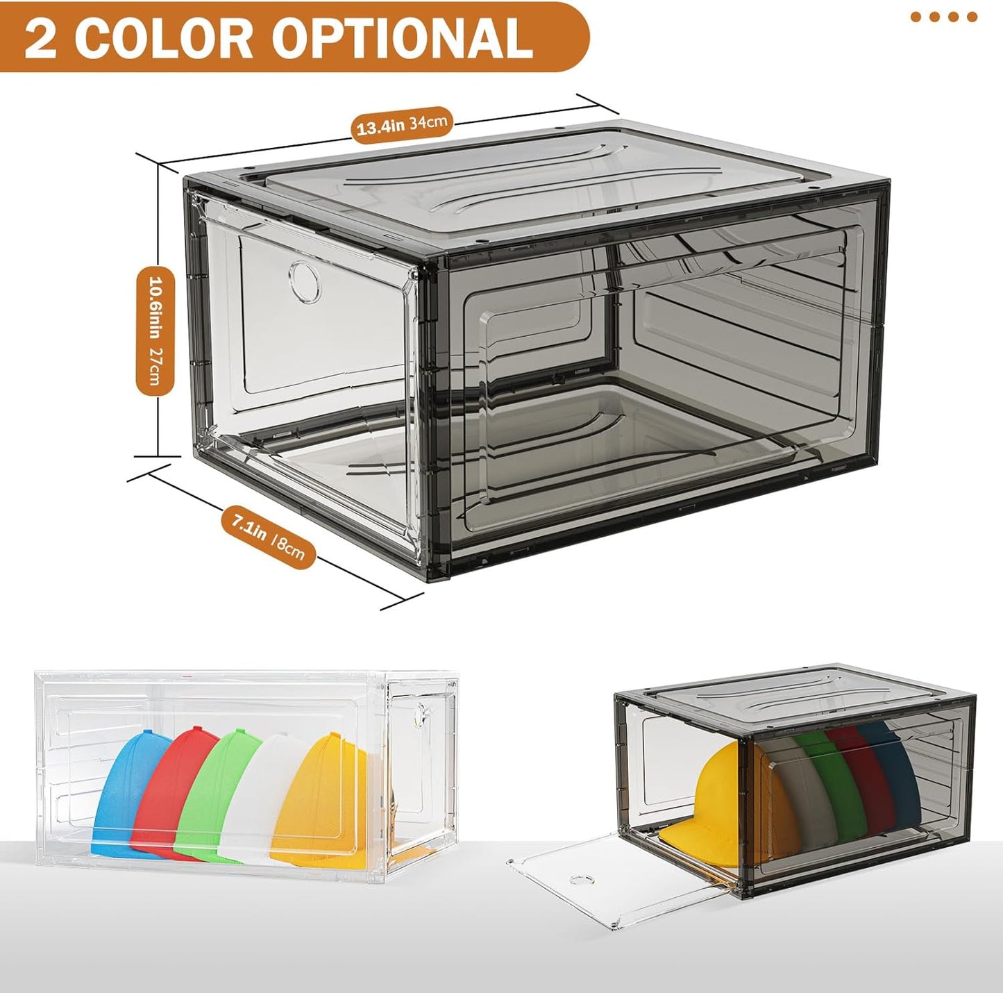 YKLSLH Hat Organizer Box - Durable Clear Storage for 40 Hats | Magnetic Door, 6-Box Set