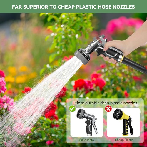 **Heavy Duty Metal Garden Hose Nozzle - 8 Adjustable Spray Patterns | High Pressure Hand Sprayer**