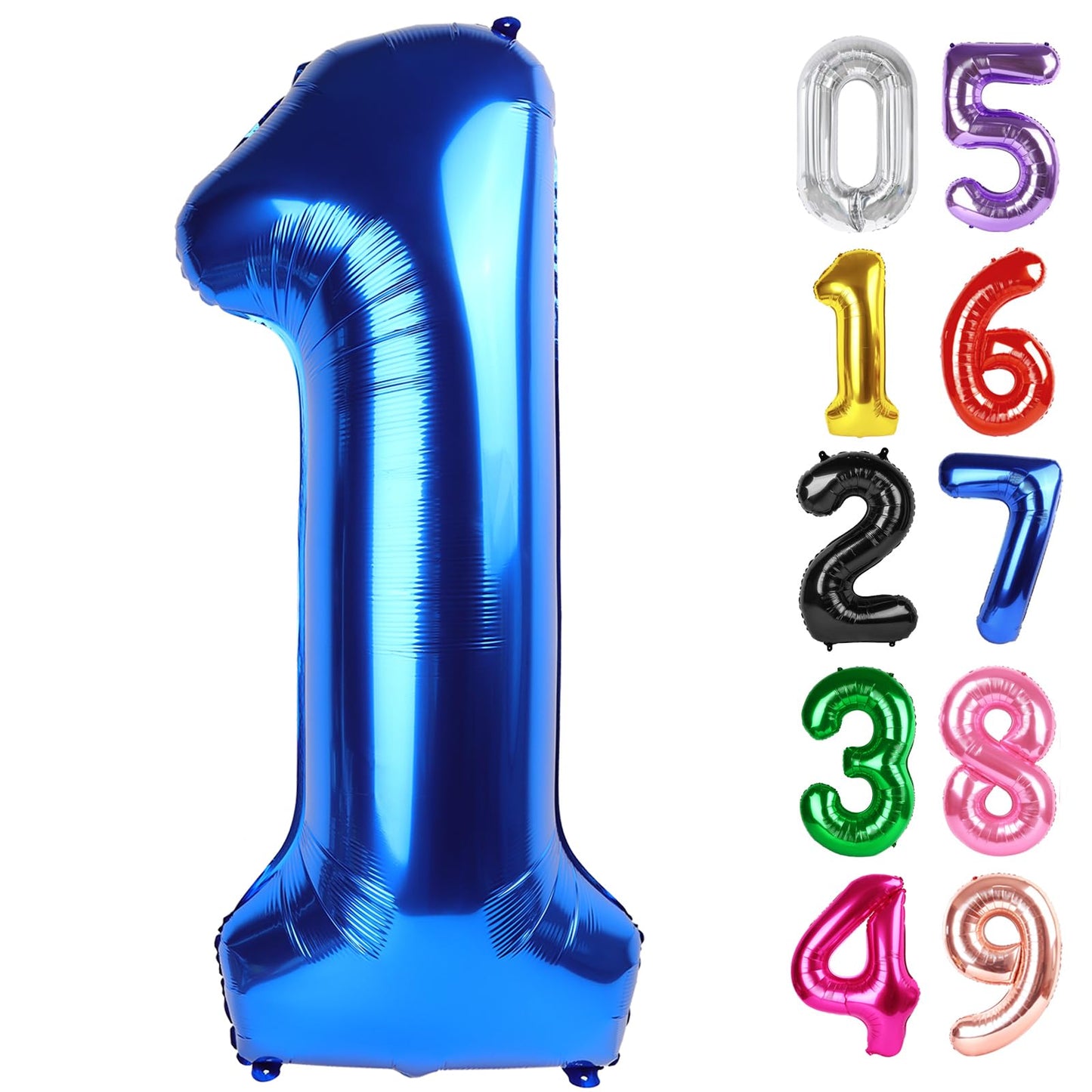 Metallic Blue Number 1 Balloon 40 Inch, 1st Birthday Balloon for Baby Boy Girl Toddler First Birthday Decorations, Shiny Metallic Blue Party Supplies