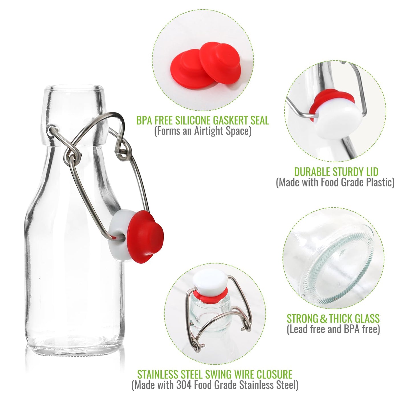 EkkoVla 12 Pack 4 oz Swing Top Glass Bottles, Flip Top Brewing Bottles with Airtight Rubber Seal Flip Caps for Kombucha, Beverages, Oil, Beer, Kefir, Vinegar, Wine