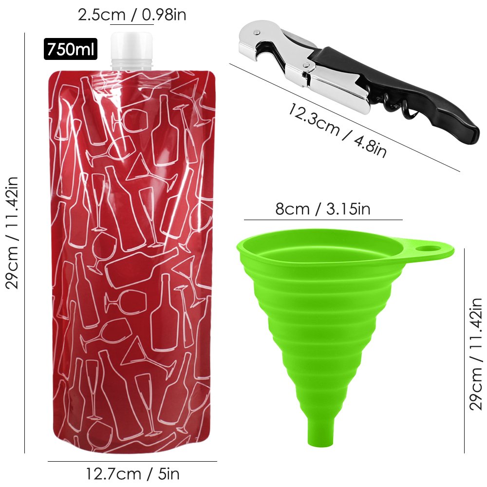 SENAI 4-Pack Foldable Flask Holder, Reusable 750ml Plastic Pouch, Portable Leak-Proof, Perfect for Liquor, Travel, Gift - Red