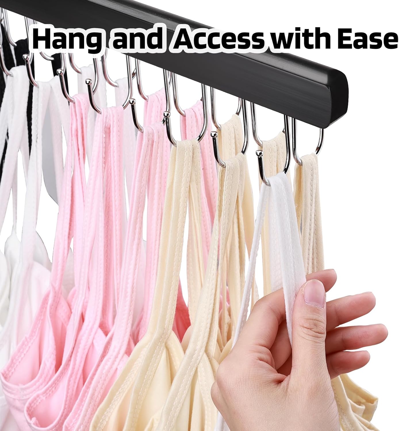 NECAMOCU Bra Hanger - Premium Wooden Closet Organizer with 36 Foldable Hooks | Space-Saving Design in Black