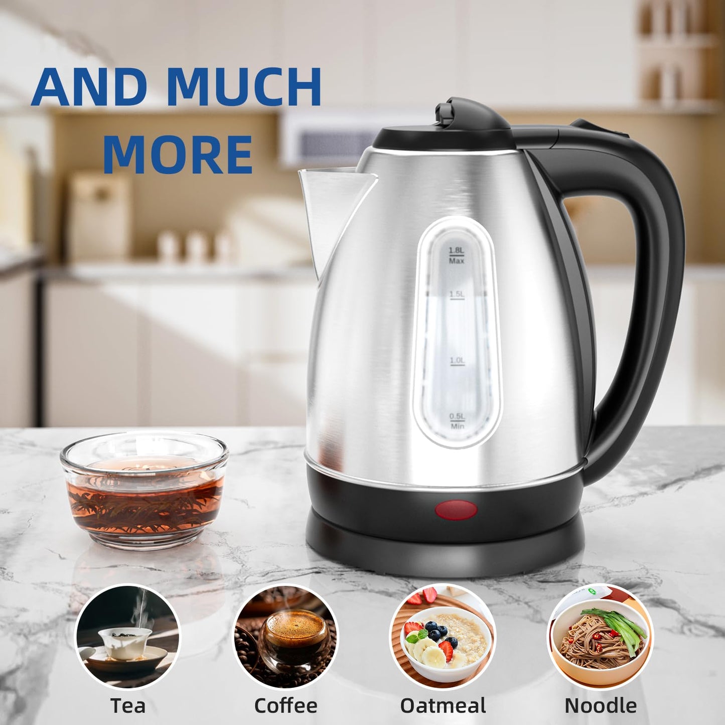 KEINVE Electric Tea Kettle, 1.8L Stainless Steel Water Boiler & Heater, 1200 Watts Water Kettle for Fast Boiling, Auto-Shutoff and Water Level Window