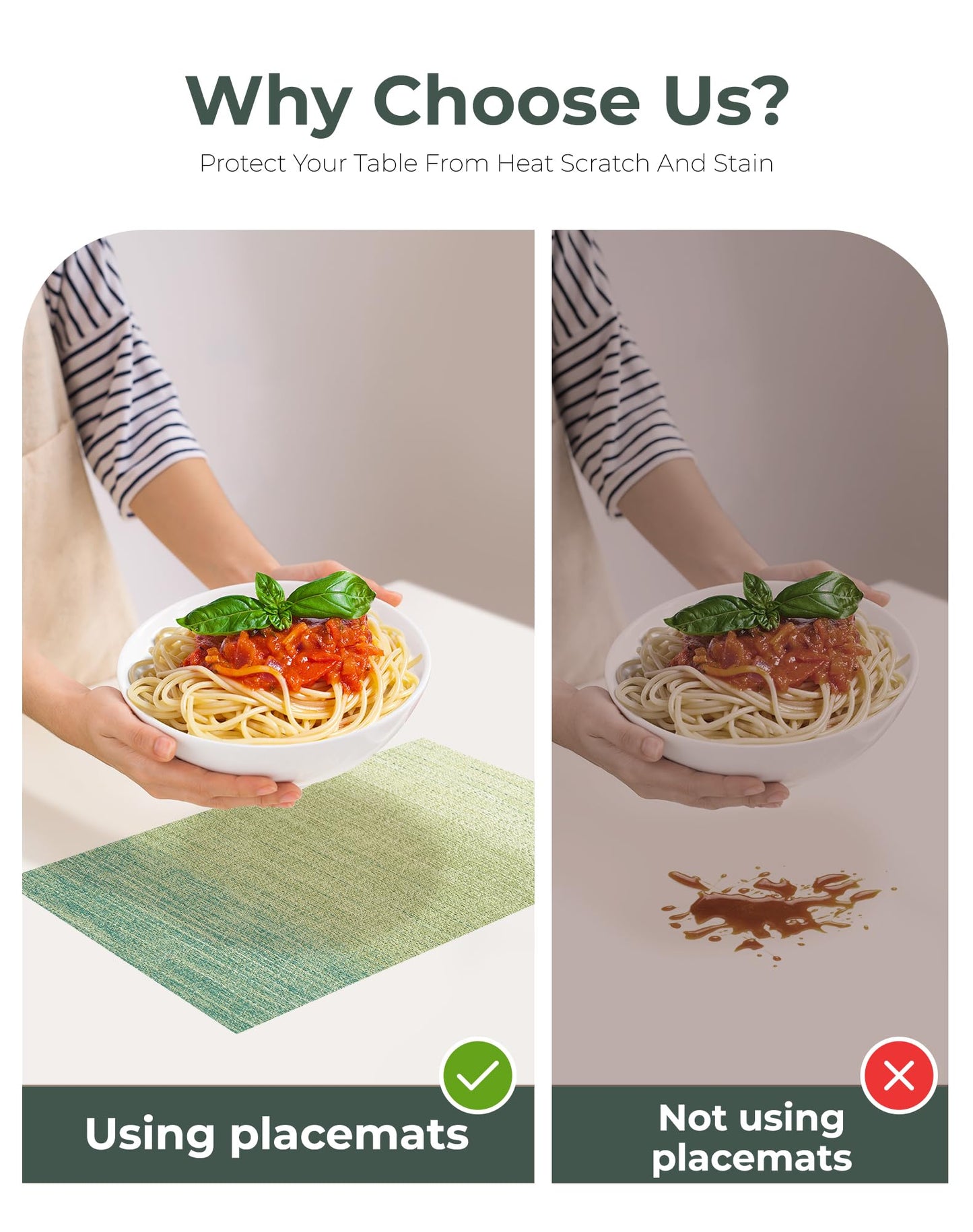 Leetaltree Gradient Green Woven Placemats Set of 4 - Heat Resistant Non-Slip Place mats for Dining Table, Washable Durable PVC Vinyl Woven Table Mats(Gradient Green, 4)