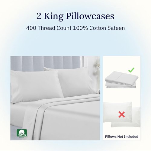 California Design Den King Pillowcases Set of 2 - 400 Thread Count Soft Natural Cotton in Silver