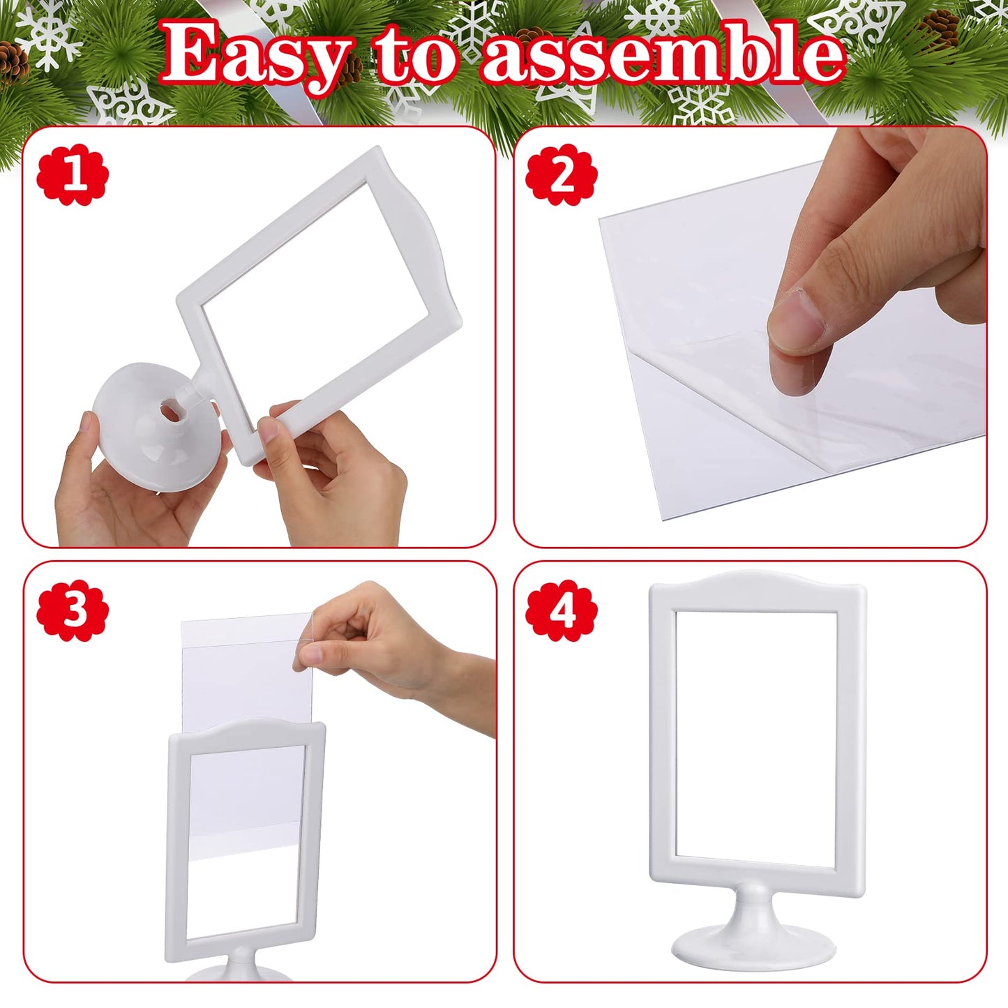 Amyhill 20 Pcs Double Sided Standing Picture Frames 4 x 6 Pedestal Photo Frame Plastic Each Holds 2 Pictures Tabletop Vertical Display for Wedding Table Bridal (White)