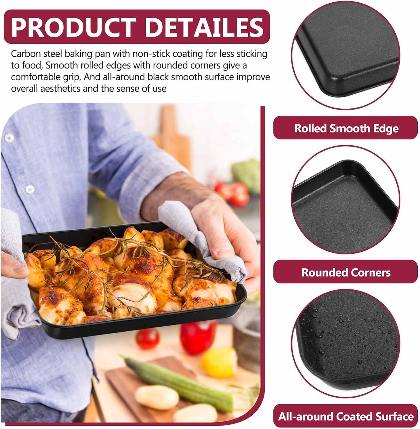 P&P CHEF 10.5 Inch Non-Stick Baking Cookie Sheet Pan - Durable Carbon Steel Oven Tray for Easy Cooking & Cleaning