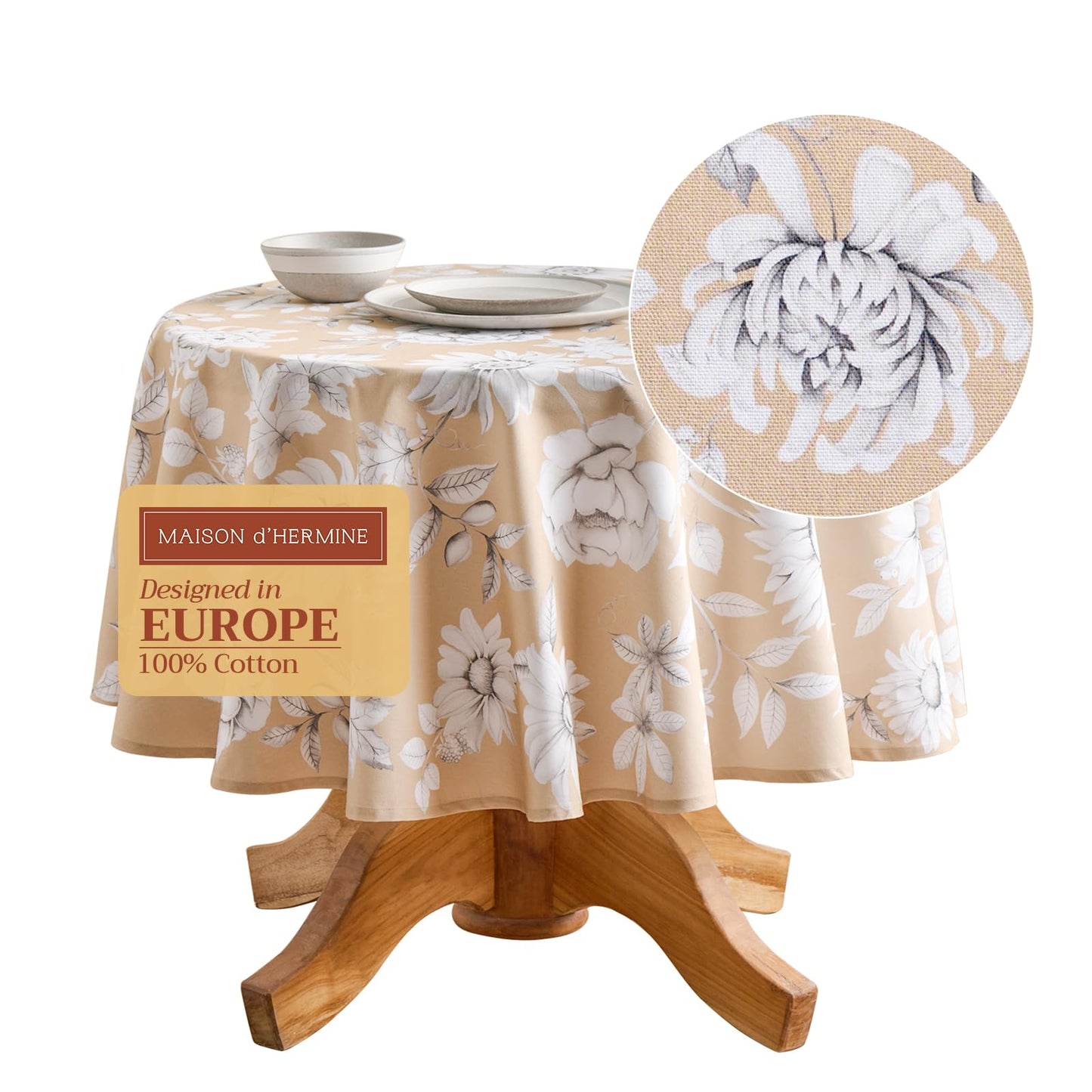 Maison d' Hermine Table Cloth Round Table 100% Cotton 63 Inches Fall Tablecloth Reusable Everyday Use for Thanksgiving Christmas Decorations Dining Farmhouse Party (Pretty Autumn)