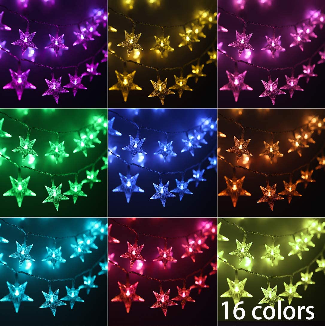 Star String Lights Plug in - 33 ft 100 LED Star Fairy String Lights with Remote and Timer, 8 Modes Waterproof for Bedroom Tent Loft Bed Window Backyard Patio Porch Balcony Staircase Party, White