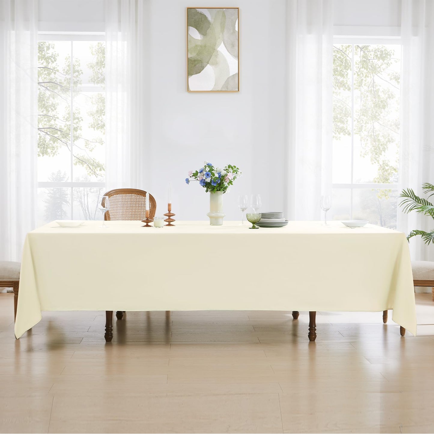 Aocoz Rectangle Tablecloths 90x132 Inch 6 Pack Ivory Tablecloth for 6ft Washable Decorative Linen Polyester Table Cloths for 8ft Dining Table Banquets Buffet Parties and Wedding