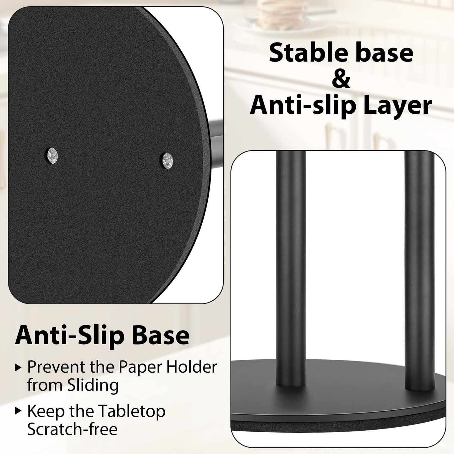 Paper Towel Holder, Standing Paper Roll Holder, Freestanding Paper Towel Holder with Weighted Base, Premium Stainless Steel Kitchen Roll Dispenser in Black