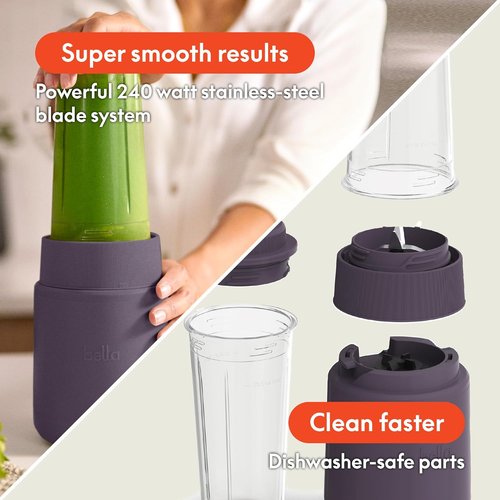 Bella Portable Rocket Blender - 6 Pcs Juicer & Smoothie Maker | BPA-Free, 240W, Plum Color