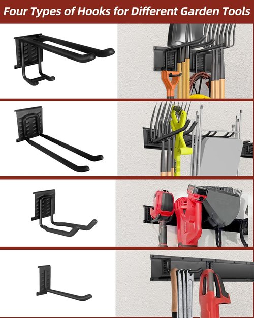Garage Storage Tool Organizer by [Brand Name] - 48-Inch Heavy Duty Metal Rack with 8 Hooks for Garden Tools