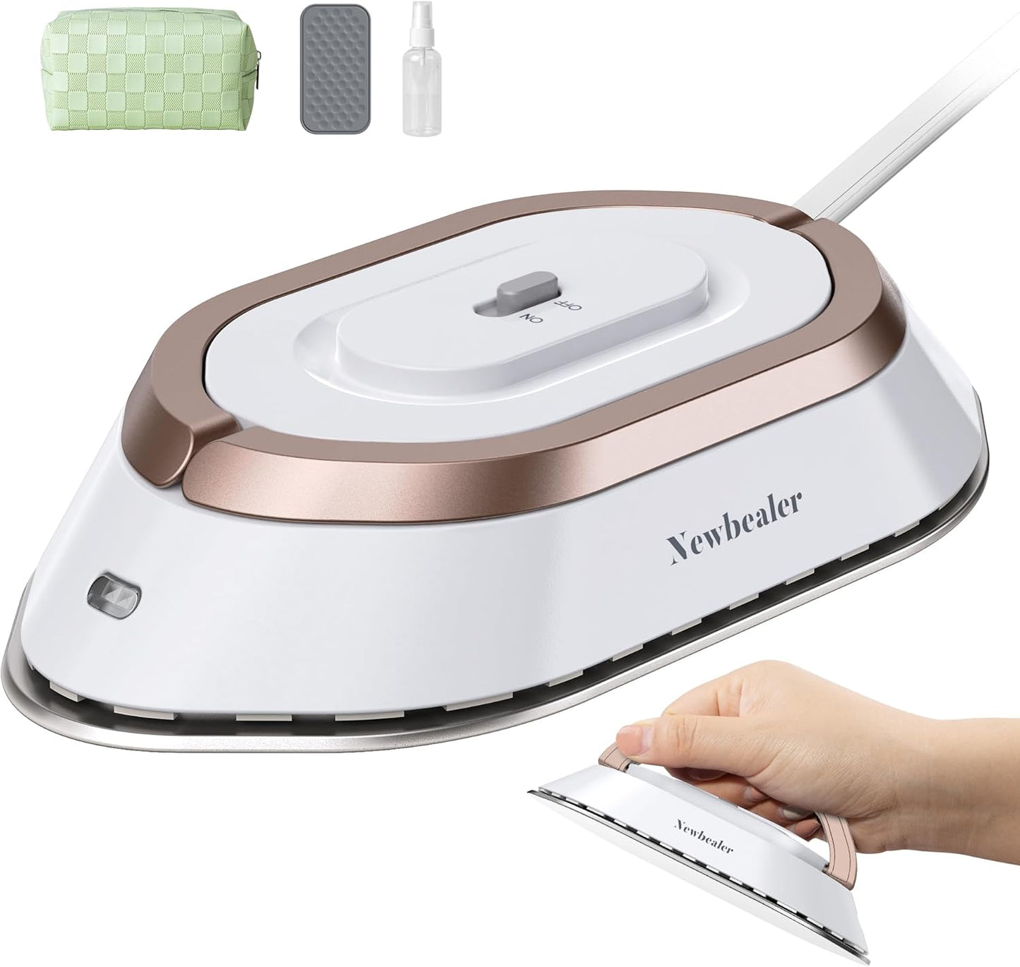 Newbealer Mini Travel Iron NB301 - Gold Portable Wrinkle Remover with 2-Pack Zipper Storage Pouches & Waterproof Organizer Set
