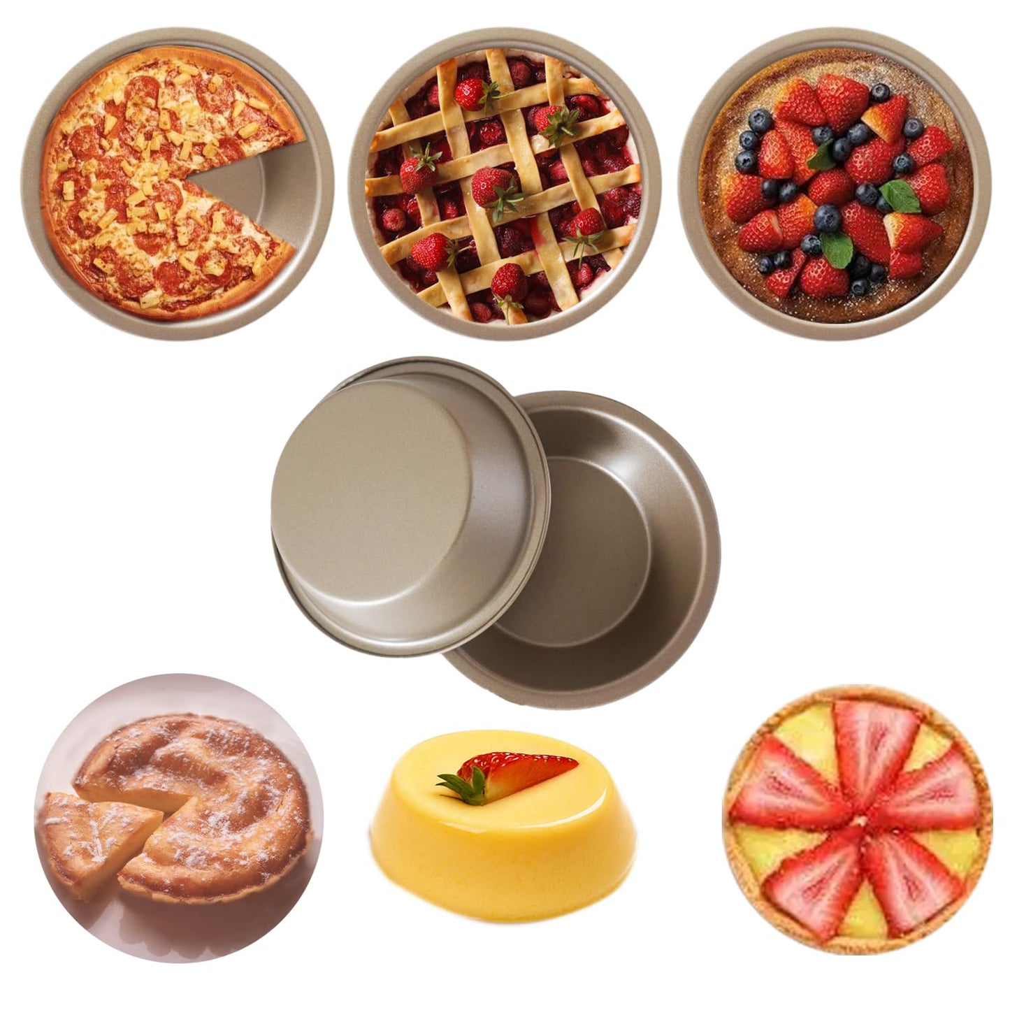 Proshopping 5 Inch Round Pie Tart Small Tin, Mini Pie Pans Cute, Reusable Nonstick Metal Pie Pan Plate Set for Oven, Tiny Pie Tin for Pot Pies, Bread, Cakes, Quiches - 4PCS, Gold