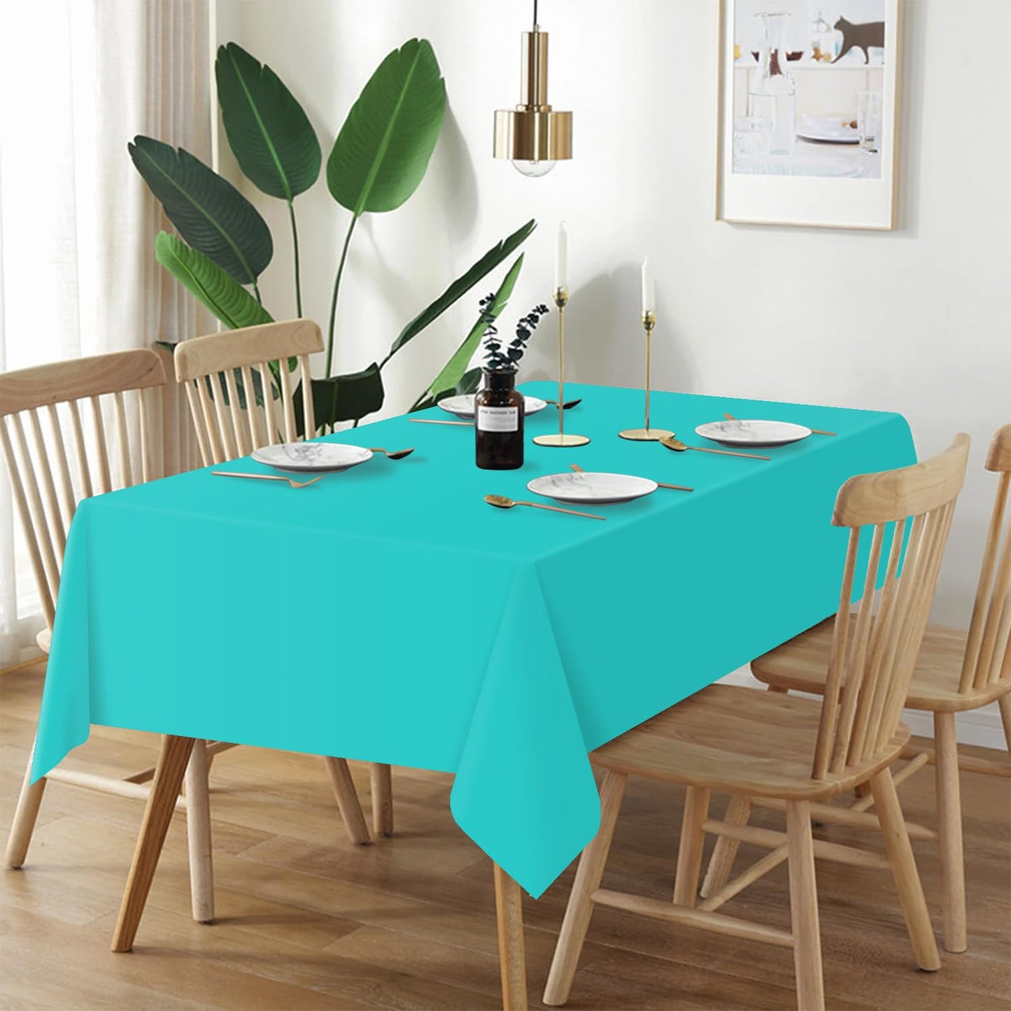 QIKSION Teal Plastic Table Cloth Disposable 3 Pack, 54 x 108 Inch Tablecloths for Easter Party, Summer, Turquoise Rectangle Table Cover