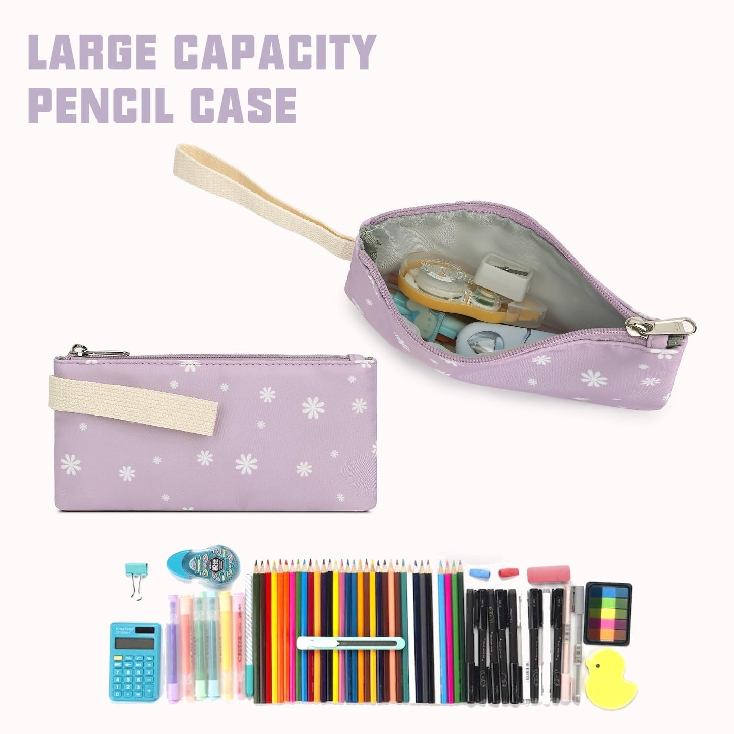 Flowers School Backpack for Girls, 3PCS Bookbags Set with Lunch Box Pencil Pouch Elementary Middle School Bag Laptop Back Packs (Daisy Purple)