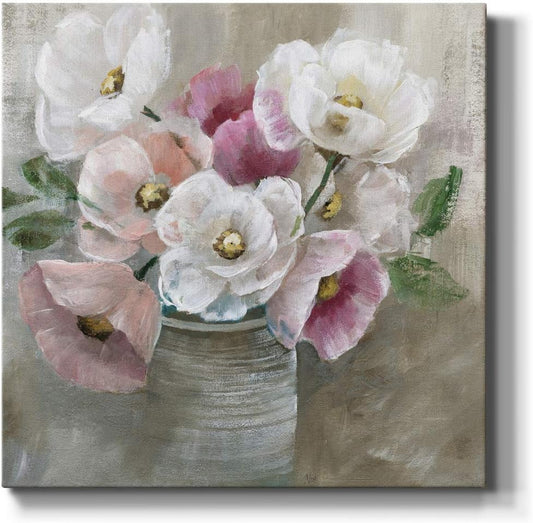 Square Premium Gallery Wrapped Canvas Flower Multicolor Wall Art Abstract Floral Romance Modern Pictures Print for Home Office, Ready to Hang